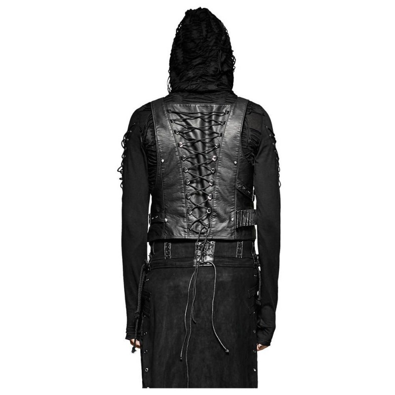 Mens Dieselpunk Waistcoat Vest Gothic Black Faux Leather Dystopian Vest 